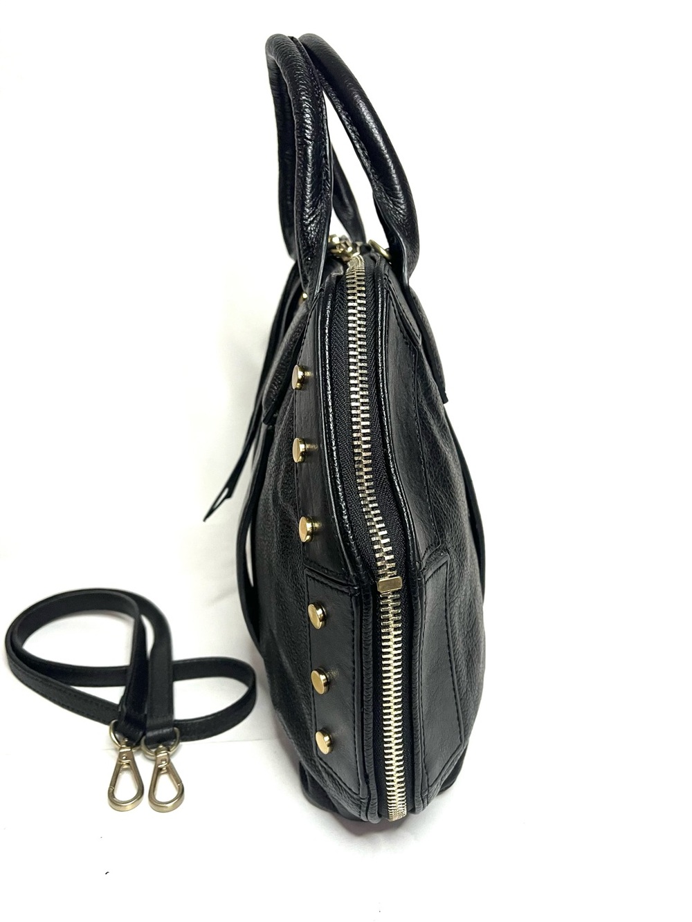 Kelsi Dagger Brooklyn Studded Black Pebbled Leather Satchel Crossbody - Picture 8 of 13